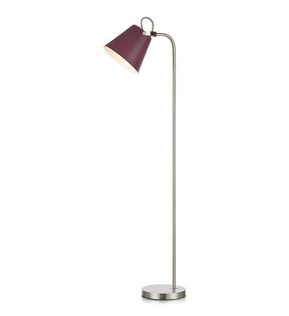 Tribe gulvlampe i Børstet stål og Bourgogne metal, justerbar lampehoved, med afbryder på ledning, MAX 60W E27, Base 30 cm, dybde